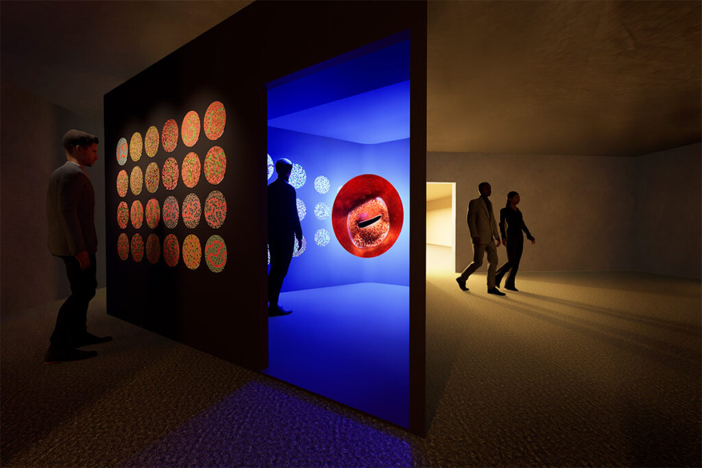 L'installation immersive Re:Vision utilisant des sources Led pour recréer différents spectres colorimétriques de visions.