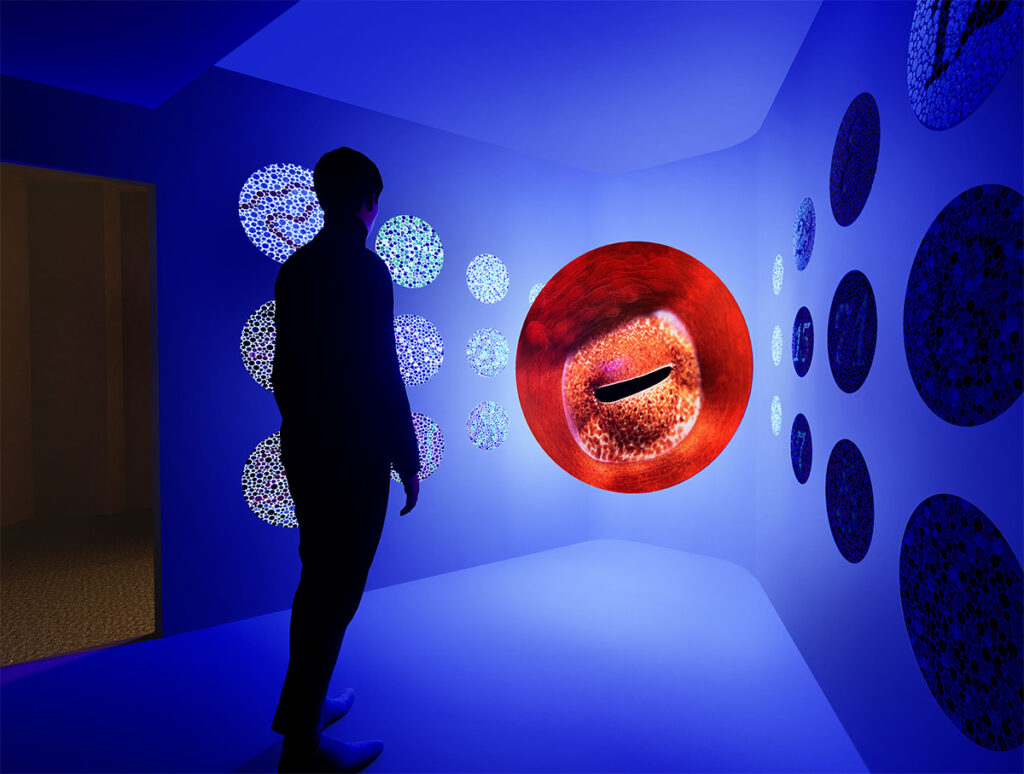 L'installation immersive Re:Vision utilisant des sources Led pour recréer différents spectres colorimétriques de visions.