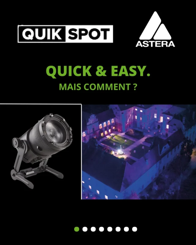 💡 ASTUCES PRO – ASTERA QUIKSPOT
 
Gagner du temps, c’est gagner en efficacité sur le terrain.
 
👉 Installation ultra rapide
Grâce à la lyre amovible et aux pieds repliables, le QuikSpot se monte et s’ajuste en quelques secondes, sans outil.
 
👉 KickStand intégré
Pose, ajuste, éclaire. Pas besoin de support supplémentaire pour des setups express.
 
👉 Fixations polyvalentes
TrackPin, Spigot 28/16, filetage 3/8 » : change de configuration instantanément selon ton environnement.
 
👉 Réglages précis en un geste
Le TiltMeter permet d’ajuster rapidement l’angle et d’obtenir un rendu cohérent sur toute ton installation.
 
⚡ Moins de temps d’installation = plus de temps pour créer
 
📍 Disponible en location chez LEDBOX
 
#LightingTips #Astera #QuikSpot #EventLighting #LightingDesign